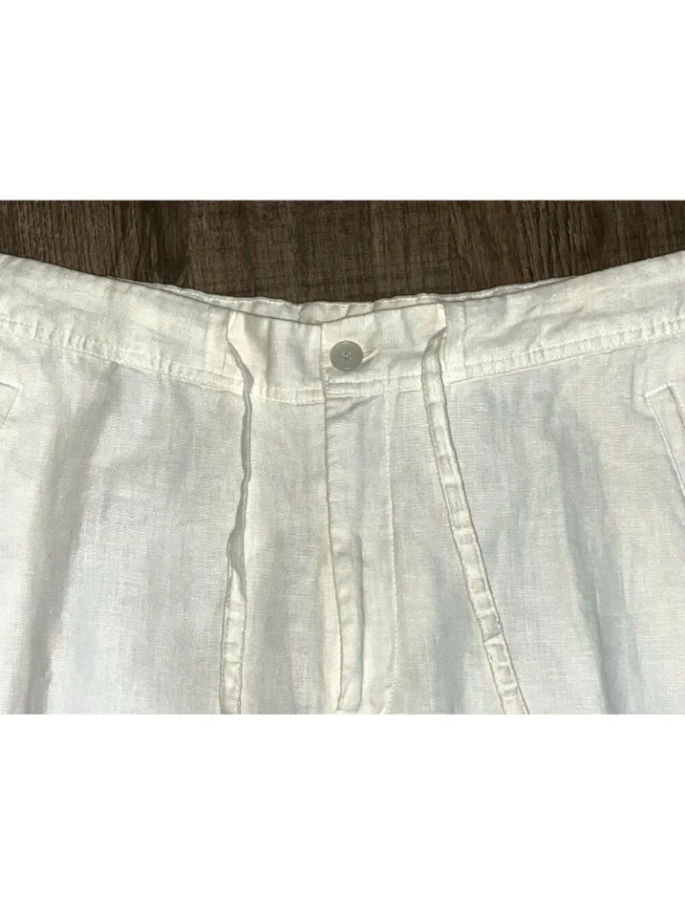 White 100% Linen Pants Lined 38x25 Short Preppy Coastal Beach Casual Comfort